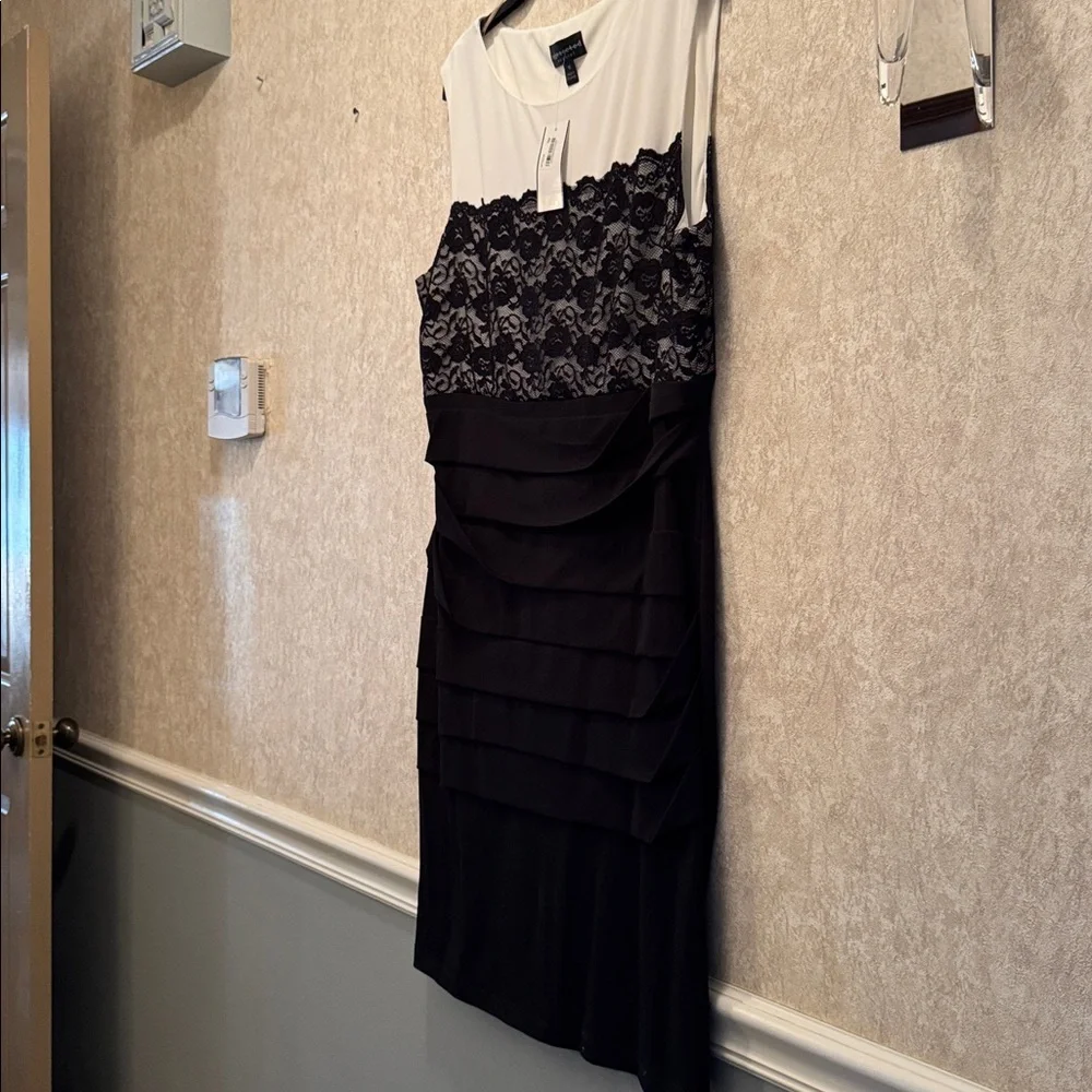 NWT BLACK LAYERED DRESS WITH WHITE & BLACK BODICE - Picture 3 of 13